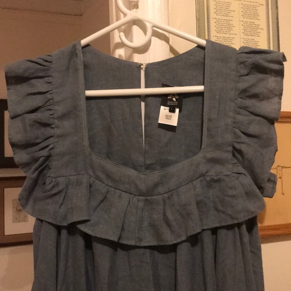 Square-Neck Bibbed Linen Caftan Dress - Picture 5 of 9